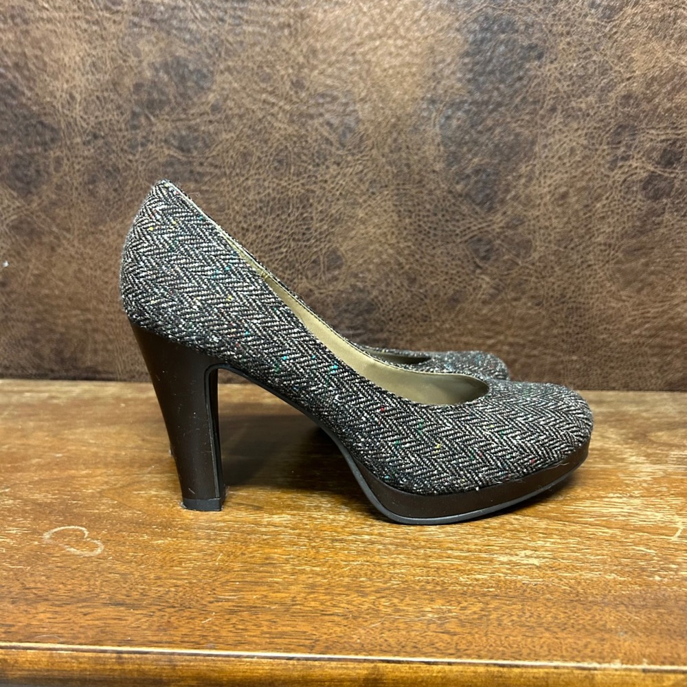 Candie's Tweed 9 medium Chunky Pump Heel Business Casual Neutral Work - Picture 5 of 8